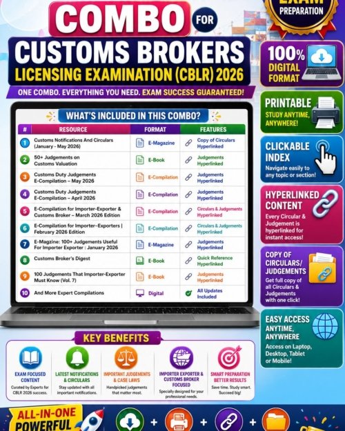 Study Material Combo For Customs Brokers Licensing Examination (CBLR) 2026