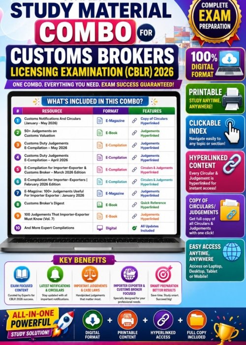 Study Material Combo For Customs Brokers Licensing Examination (CBLR) 2026